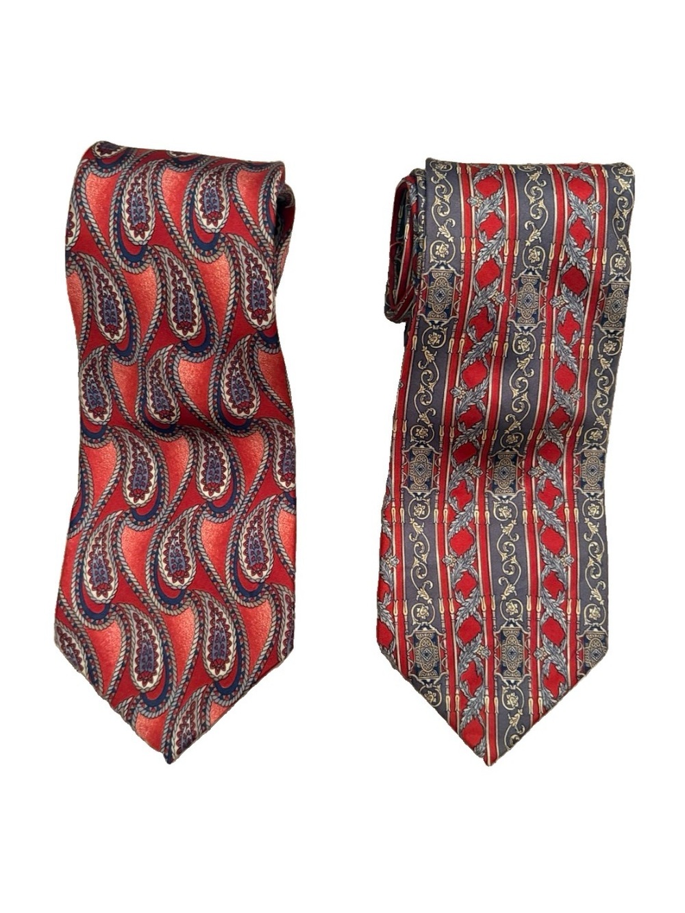 Lot of 2 Savile Row 100% Silk Neck Ties Red Gray Blue Paisley Dress Ties